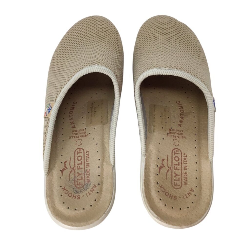 Fly Flot Clogs Size 7.5 / 38 Beige Knit Mesh Italy Anti-Shock Comfort Slip On - Picture 4 of 6